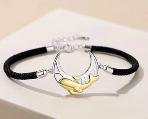 Shell Whale Moon Shape Pendant Braided Rope Couple Bracelet
