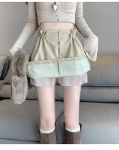 Load image into Gallery viewer, PU leather workwear drawstring high waist slim A-line skirt
