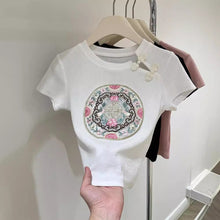 Load image into Gallery viewer, Chinese style button embroidered slim crop top
