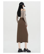 Load image into Gallery viewer, Autumn and winter niche irregular slit high-waisted hip-covering A-line skirt
