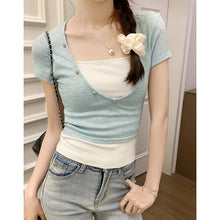 Load image into Gallery viewer, Chic fake two-piece sweet and spicy tight-fitting short top
