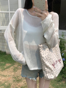 Thin simple casual solid color loose long-sleeved sweater