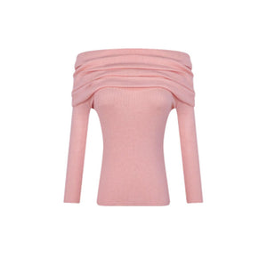 Off-shoulder long-sleeved soft style short tight knit sweater