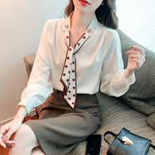 Load image into Gallery viewer, Spring and Autumn Slim Bow Lace Commuting Long Sleeve Shirt
