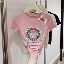 Load image into Gallery viewer, Chinese style button embroidered slim crop top

