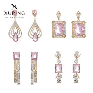 Inlaid Zirconia Gemstone Geometric Earrings