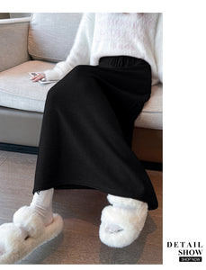Drawstring tie slimming soft waxy knitted skirt