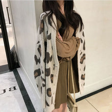 Load image into Gallery viewer, V-neck leopard print loose lazy style wool knitted cardigan jacket
