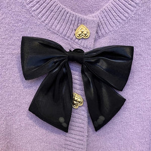 Sweet taro purple bow knitted open jacket