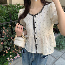 Load image into Gallery viewer, Sweet and chic design, loose polka dot short-sleeved shirt

