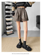 Load image into Gallery viewer, Washed leather A-line strap casual wide-leg shorts
