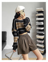 Load image into Gallery viewer, Washed leather A-line strap casual wide-leg shorts
