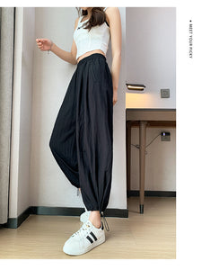 Thin loose wide-leg cool nine-point drawstring casual lantern pants