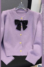 Load image into Gallery viewer, Sweet taro purple bow knitted open jacket

