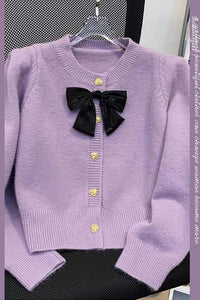 Sweet taro purple bow knitted open jacket