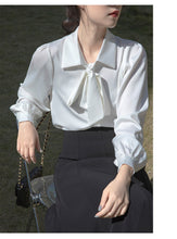 Load image into Gallery viewer, Lantern sleeve temperament autumn and winter bow shirt

