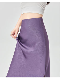 Satin dark pattern jacquard slimming and drapey A-line fishtail skirt
