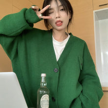 Load image into Gallery viewer, Solid color loose V-neck sweater jacket with lazy style design
