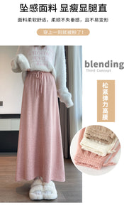Drawstring tie slimming soft waxy knitted skirt