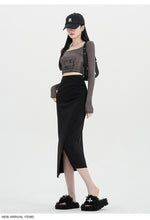 Load image into Gallery viewer, Autumn and winter niche irregular slit high-waisted hip-covering A-line skirt
