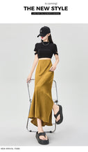 Load image into Gallery viewer, Satin dark pattern jacquard slimming and drapey A-line fishtail skirt
