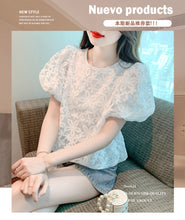 Load image into Gallery viewer, Puff Sleeve Embroidered Flower Lace Doll Shirt Short Sleeve Top
