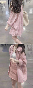 Striped sun protection design lazy style shirt jacket