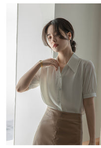 Chiffon V-neck professional-looking interview loose puff-sleeve shirt