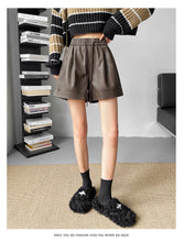 Load image into Gallery viewer, Washed leather A-line strap casual wide-leg shorts
