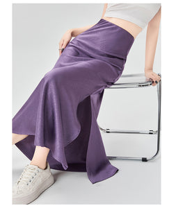 Satin dark pattern jacquard slimming and drapey A-line fishtail skirt