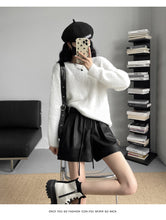 Load image into Gallery viewer, Washed leather A-line strap casual wide-leg shorts
