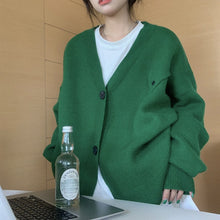 Load image into Gallery viewer, Solid color loose V-neck sweater jacket with lazy style design
