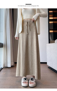 Drawstring tie slimming soft waxy knitted skirt