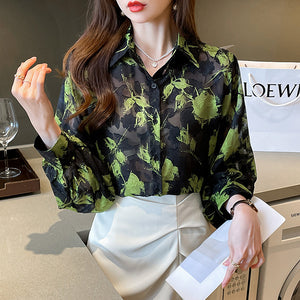 Jacquard fabric chiffon elegant commuting shirt