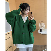 Load image into Gallery viewer, Solid color loose V-neck sweater jacket with lazy style design
