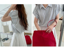 Load image into Gallery viewer, Striped short-sleeved petite design niche small flying sleeve shirt

