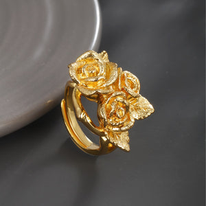 24K Gold Plated Frosted Rose Open Ring