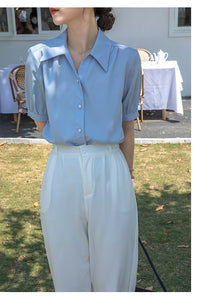Chiffon V-neck professional-looking interview loose puff-sleeve shirt