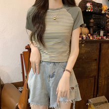 Load image into Gallery viewer, Retro Striped Raglan Cotton Sweet Girl Top
