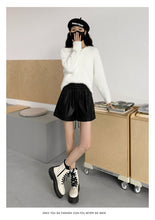 Load image into Gallery viewer, Washed leather A-line strap casual wide-leg shorts
