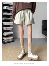 Load image into Gallery viewer, Washed leather A-line strap casual wide-leg shorts
