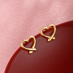24K Gold Glossy Heart-Shaped Earrings For Women