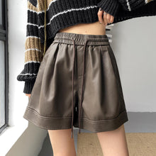Load image into Gallery viewer, Washed leather A-line strap casual wide-leg shorts
