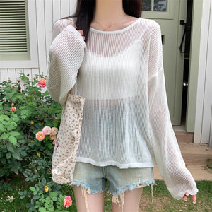 Thin simple casual solid color loose long-sleeved sweater