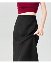 Load image into Gallery viewer, Satin dark pattern jacquard slimming and drapey A-line fishtail skirt
