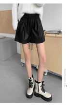 Load image into Gallery viewer, Washed leather A-line strap casual wide-leg shorts
