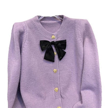 Load image into Gallery viewer, Sweet taro purple bow knitted open jacket
