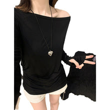 Load image into Gallery viewer, Slightly see-through slant-neck one-shoulder long-sleeved slim fit top
