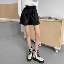 Load image into Gallery viewer, Washed leather A-line strap casual wide-leg shorts

