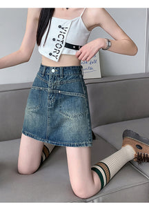Denim skirt high waist slim loose wide leg hot girl skirt